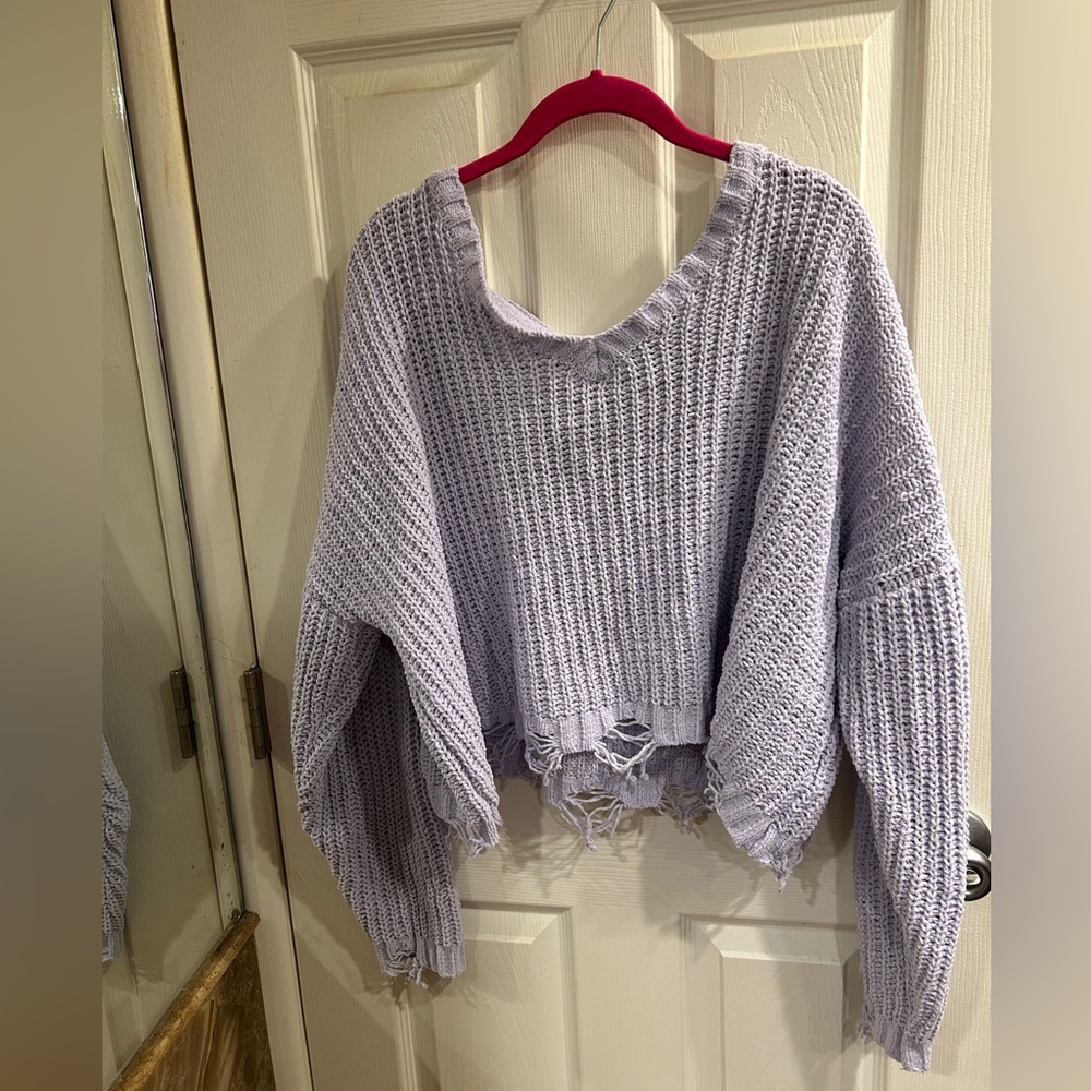 Frayed Purple Cropped Sweater